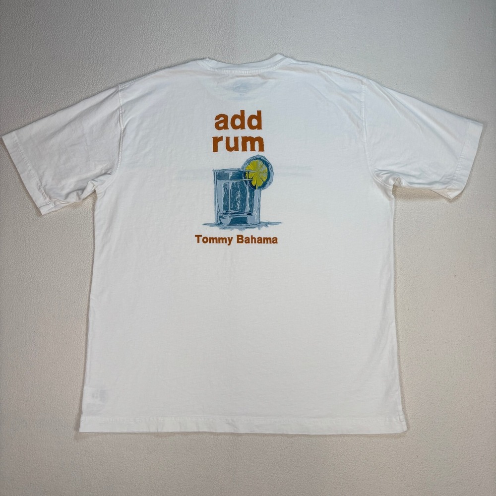 Tommy Bahama Relax Pocket T-Shirt Mens S White Cream Cotton Lemon Joke Rum Drink